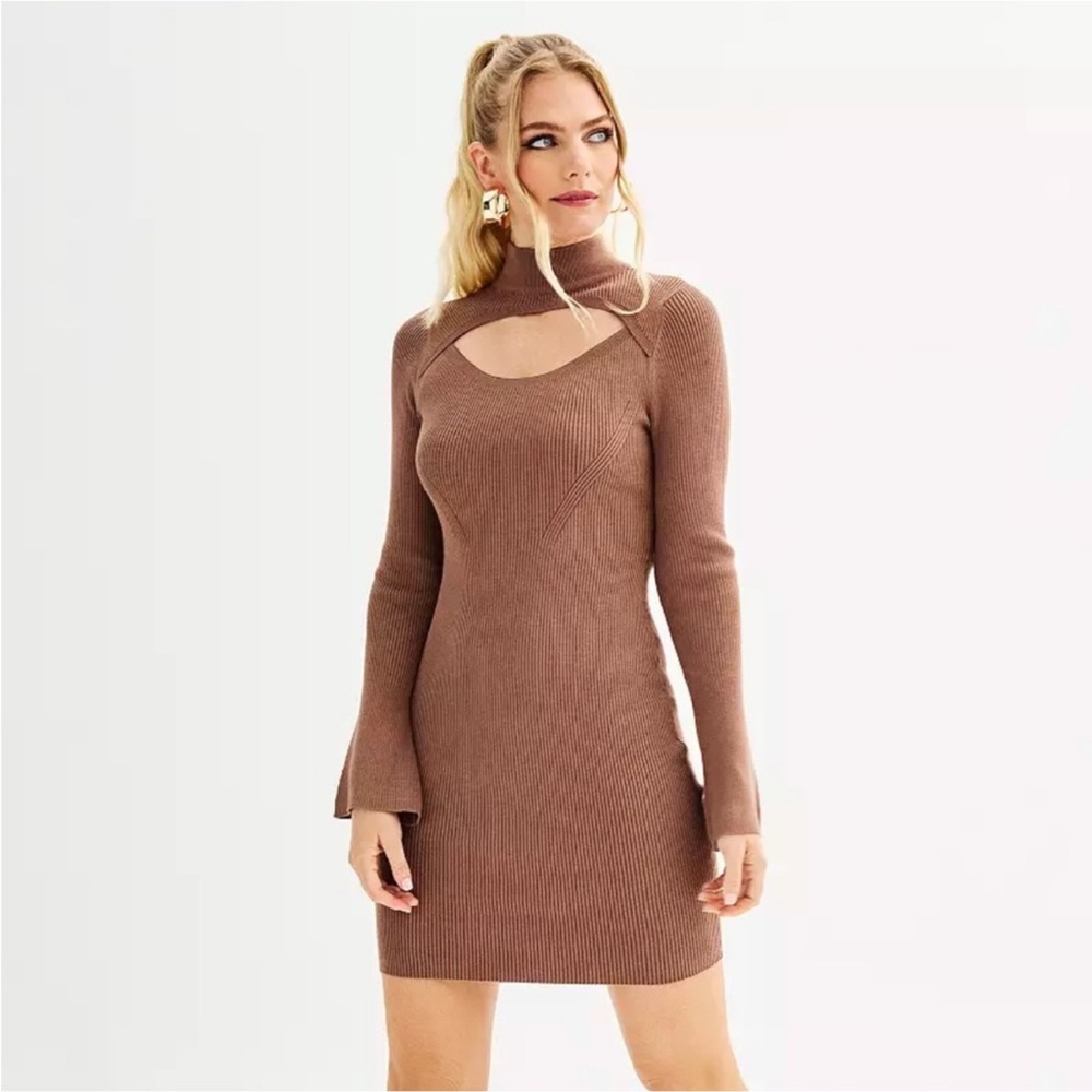 Elegant Long Sleeve Dress in Brown